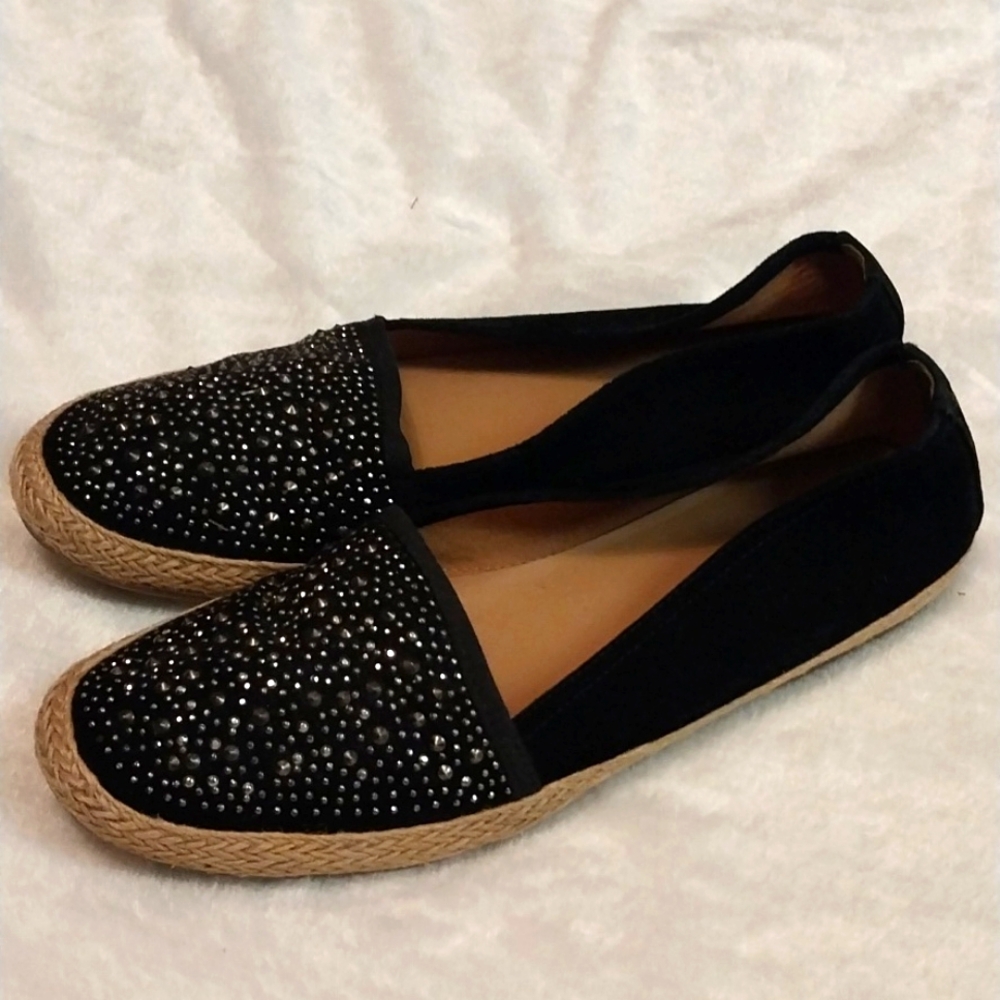 FRANCO SARTO LEATHER RHINESTONE LUCILE STYLE FLATS size 10